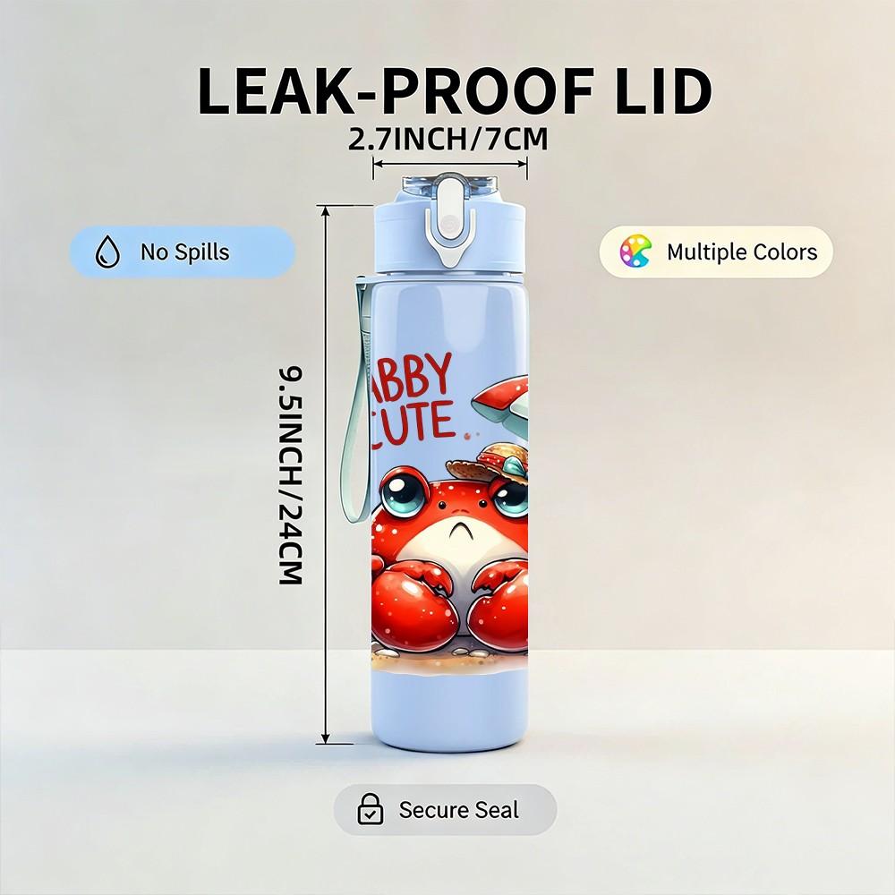 1PC Crab Seafood Summer Cartoon Print 750ml Color Plastic Sports Water Bottle Leakproof Flip Straw Lid Suitable for Sports Office Home Use