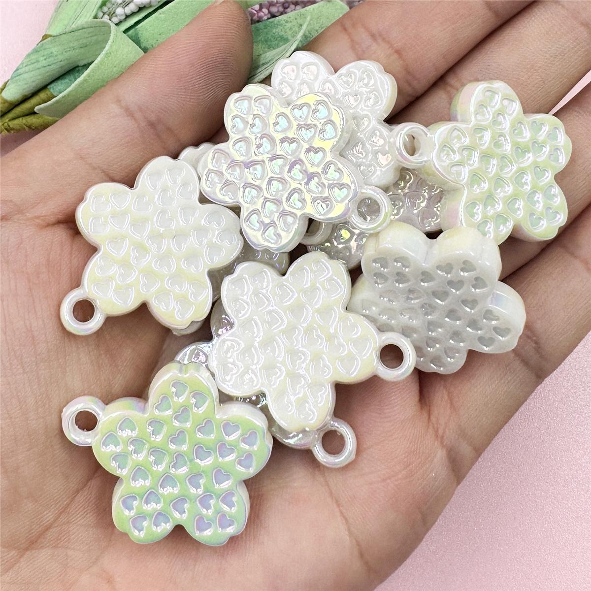 

26.4 * 30.5 мм для ожерелья, брелока, изысканного изготовления ювелирных изделий, лепестковые бусины, ручная работа, акриловый материал, сделай сам, подвески в виде цветка и сердца любви, аксессуары, 10 шт. белый