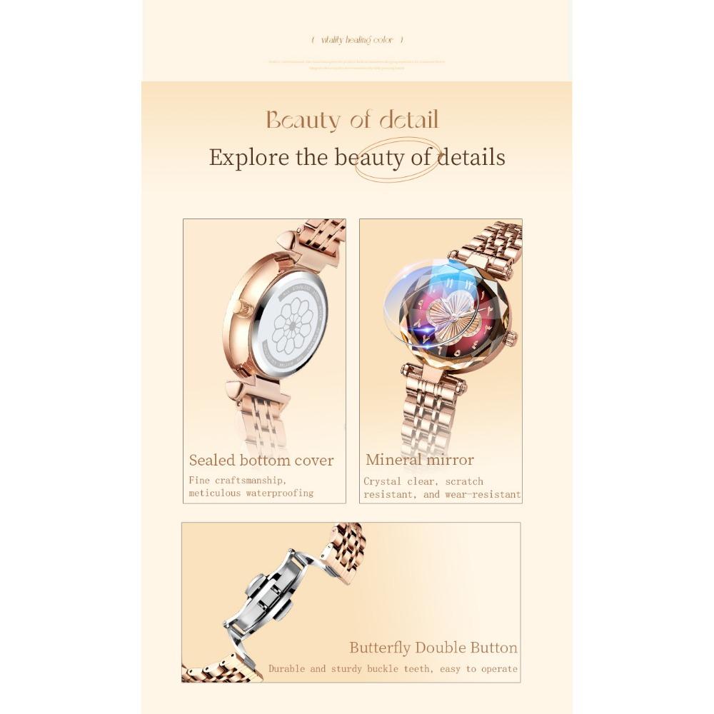 Orologio da Polso da Donna al Quarzo Quadrifoglio Vetro Sfaccettato Bracciale in Acciaio Inossidabile Orologio da Polso Moda Numeri Arabi Orologio Elegante