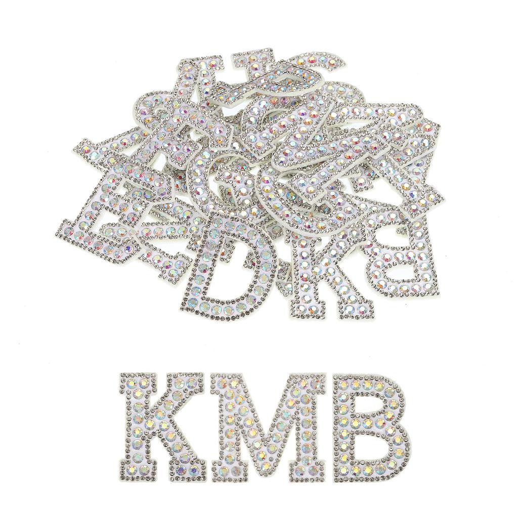 Iron On Patch Decorative A-Z Glitter Alphabet Applique Rhinestone English Letter for Handmade Bag Hat Jeans Clothes Applique DIY