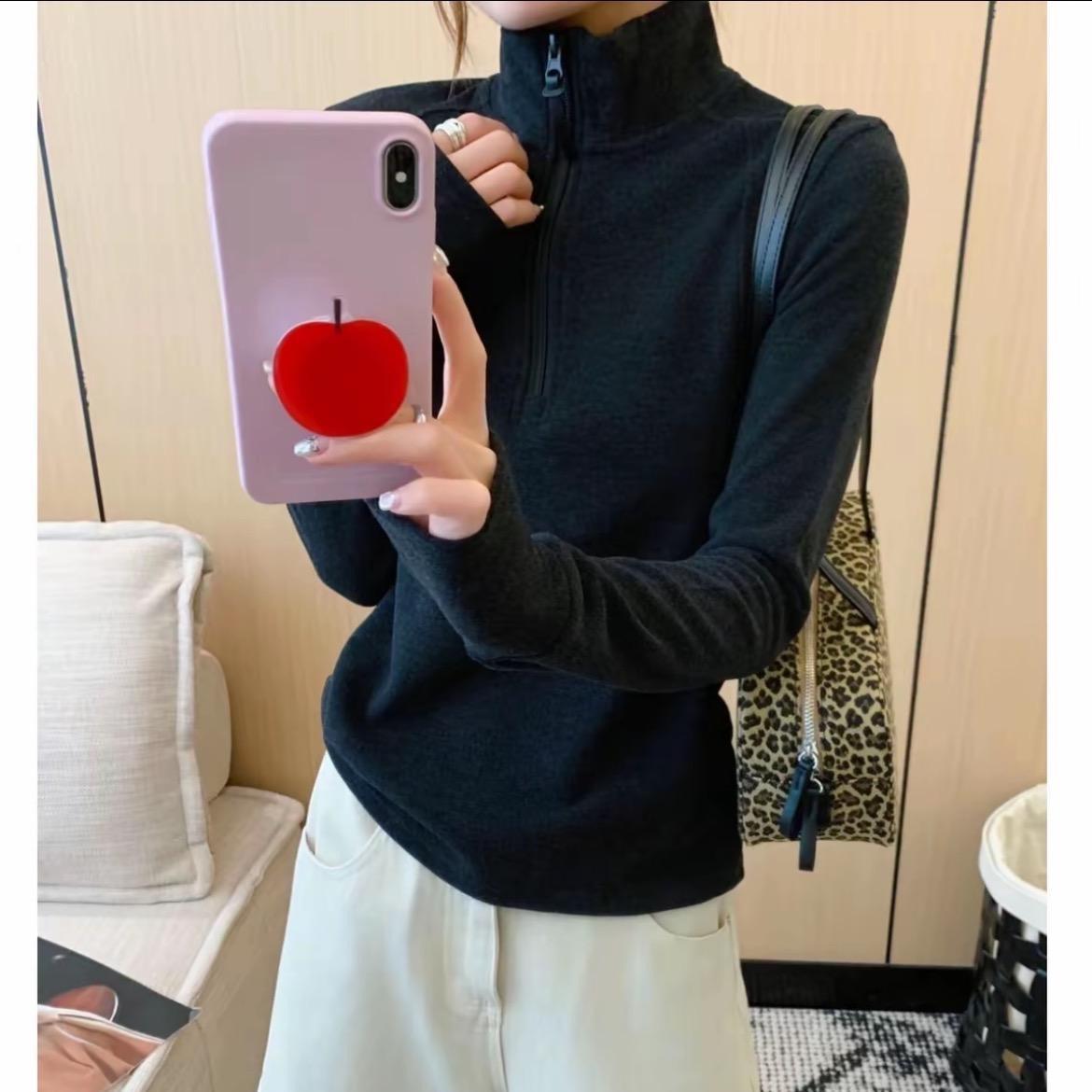 

280g Dual-Sided Brushed Soft Half-Zip Long-Sleeve T-Shirt for Women, New Autumn/Winter Inner Base Layer Top Medium чёрный