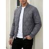 Men Solid Color Stand Collar Thickened Warm Quilted Bomber Jacket Casual Outerwear