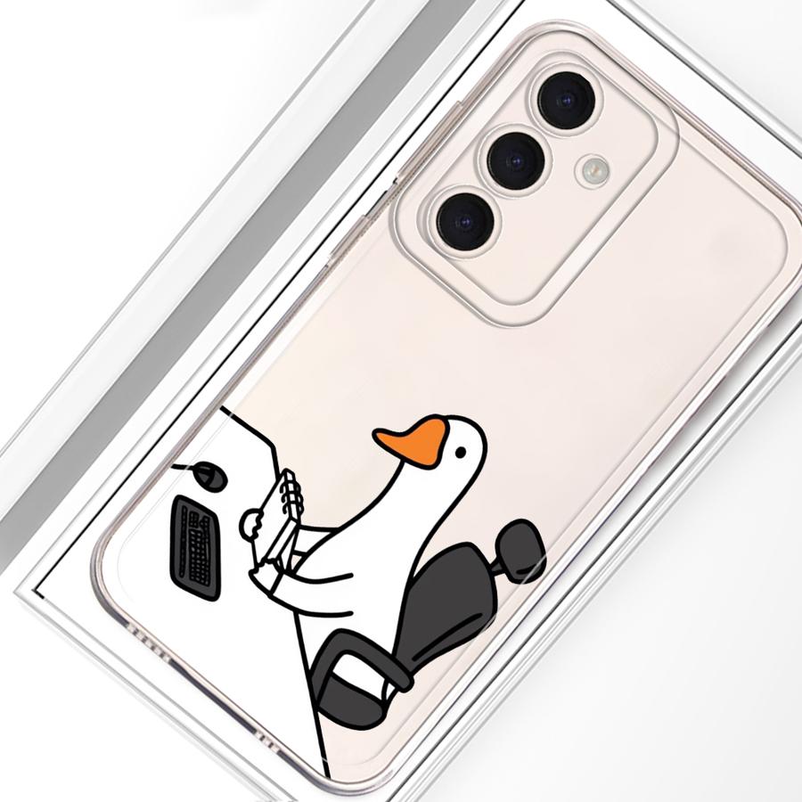 

Cartoon Working Duck Clear Cover Phone Case for Samsung Galaxy A34 A35 A53 A56 5G A25 A73 A54 A55 A23 A33 A26 A24 A15 A14 A36 Galaxy A13 4G