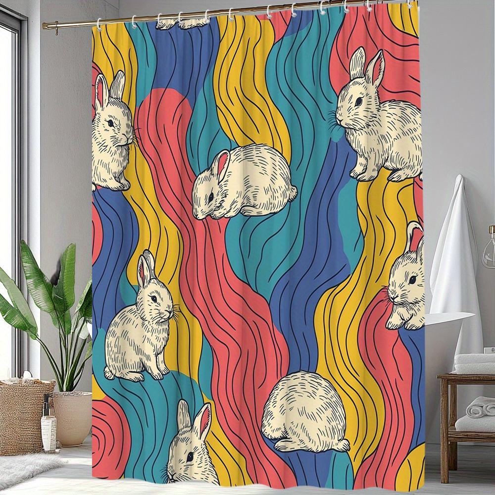 1pc Easter Cute Bunny Shower Curtain, Colorful Animal Pattern with Fun Cartoon Details, Bathroom Decor, Polyester Fabric, Includ
