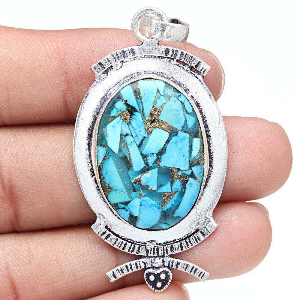 Necklace Blue Copper Turquoise Gemstone Handmade Antique Jewelry2.25"