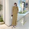 Korean Chic Summer Vintage Temperament Round Neck Polka Dot Short-sleeved Knitted Sweater + High Waist Hip Skirt Two-piece Set