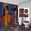 Afroamericano Afro Sexy Chica Negra Mujeres Arte Diseño Arte Graffiti Juego de Cortinas de Ducha para Baño Alfombrillas Alfombras Tapa de Inodoro Poliéster con Ganchos