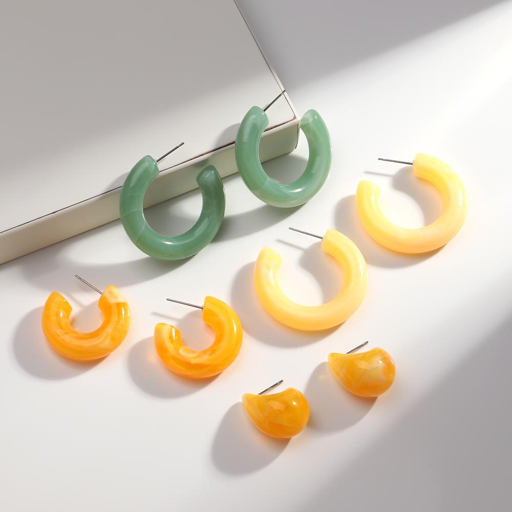 Korean Fashion 5Pair Geometric Acrylic Earrings for Women Retro Colorful Resin Circle Wate Drop Hoops Jewelry Set Birthday Gifts
