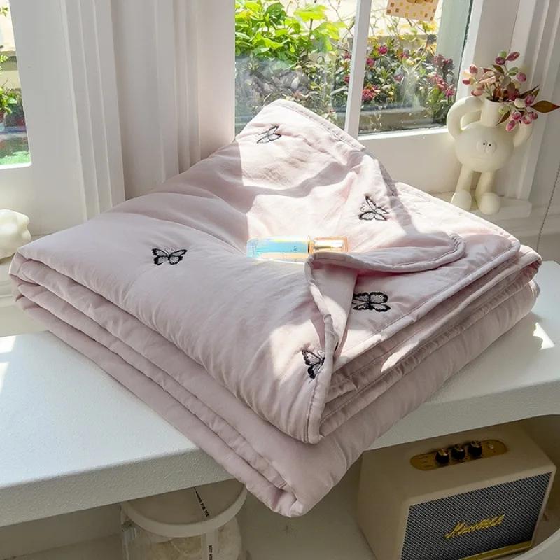 

2025 washed cotton embroidered soybean summer cool quilt single double air conditioner quilt summer dormitory nap quilt 150x200cm 1pcs