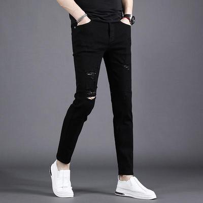 Nieuwe 2024 Heren Slim-Fit Skinny Negenpunts Zwarte Gescheurde Jeans voor Lente/Zomer.