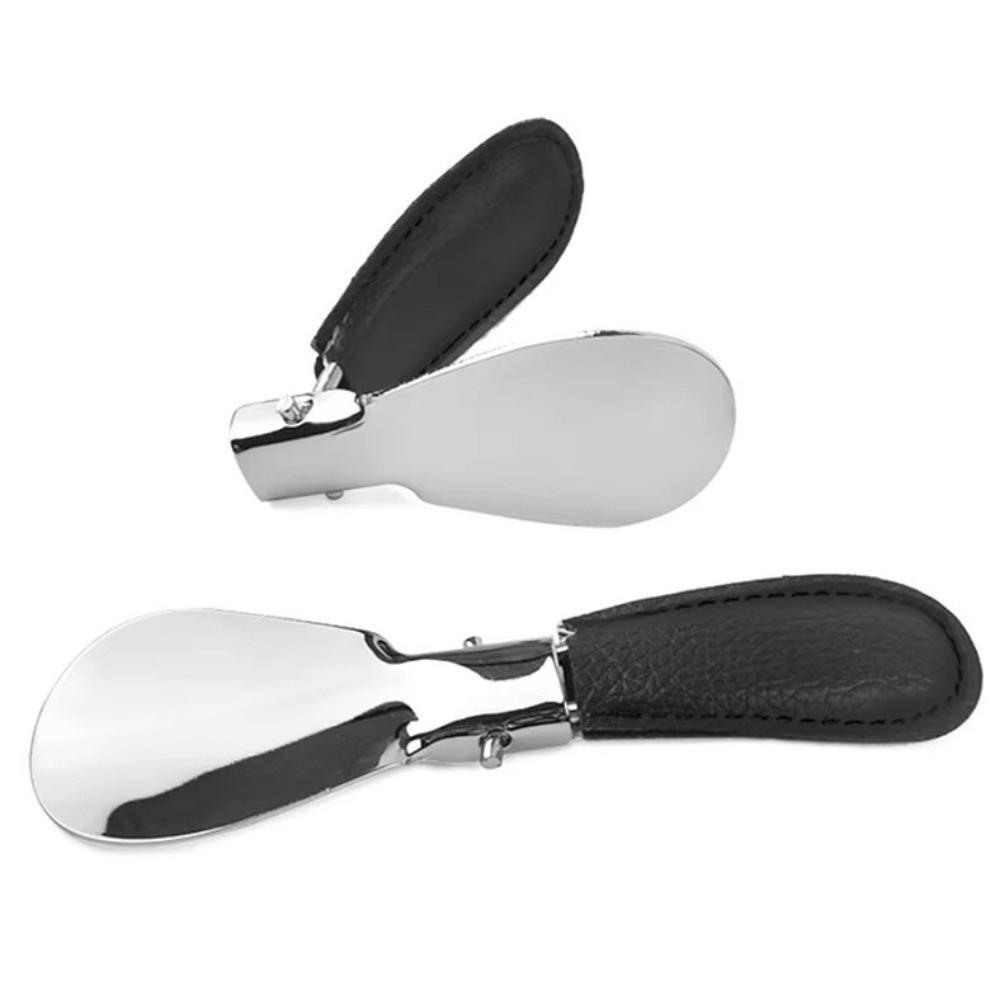 Leather Bag Elderly Person Folding Shoehorn PU Handle Portable Shoe Lifter Tool Office