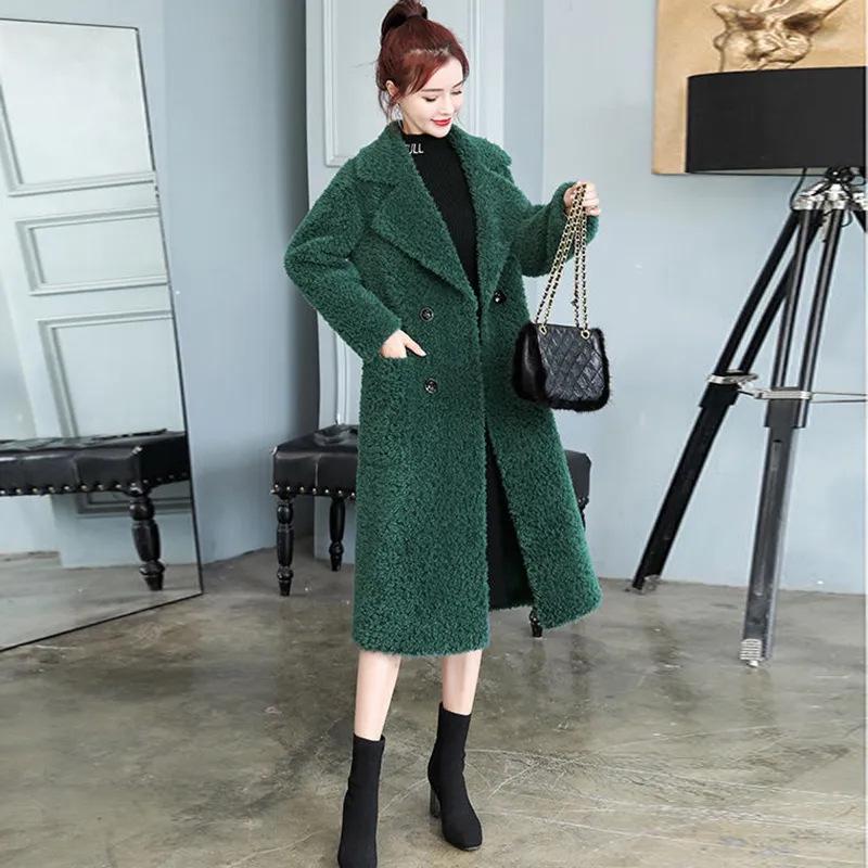 2024 Women's Loose Mid-Length Lambskin Fur Coat – Thick Korean Winter Style
