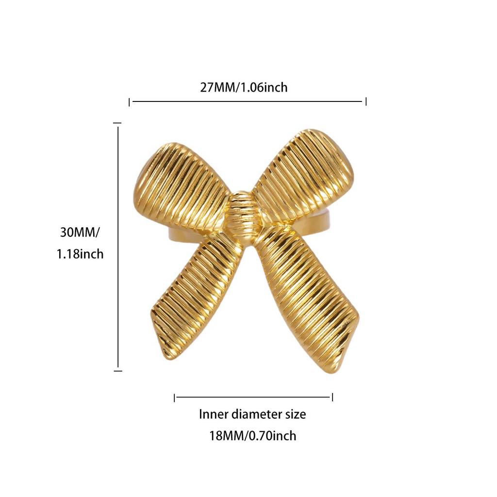 Ribbon Bow Stainless Steel Rings for Women Mama 18K Gold-plated Anti Fading Open Ring Wedding Jewelry Vacation Accessories Gifts