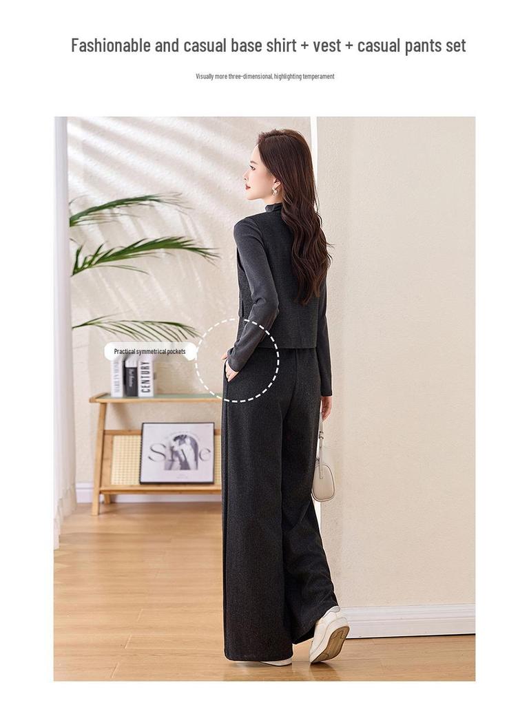 Spring 2025 Women's Fashion Suit: Three-Piece Temperament Vest with High Waist Wide-Leg Pants (ME5501)