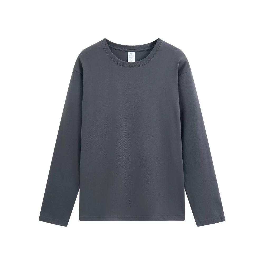 Minimalist Fashion Base Layer Women's Autumn Long-Sleeve Pure Cotton Straight-Shoulder T-Shirt Men's Crew Neck Solid Color Basic Couple's Sweatshirt