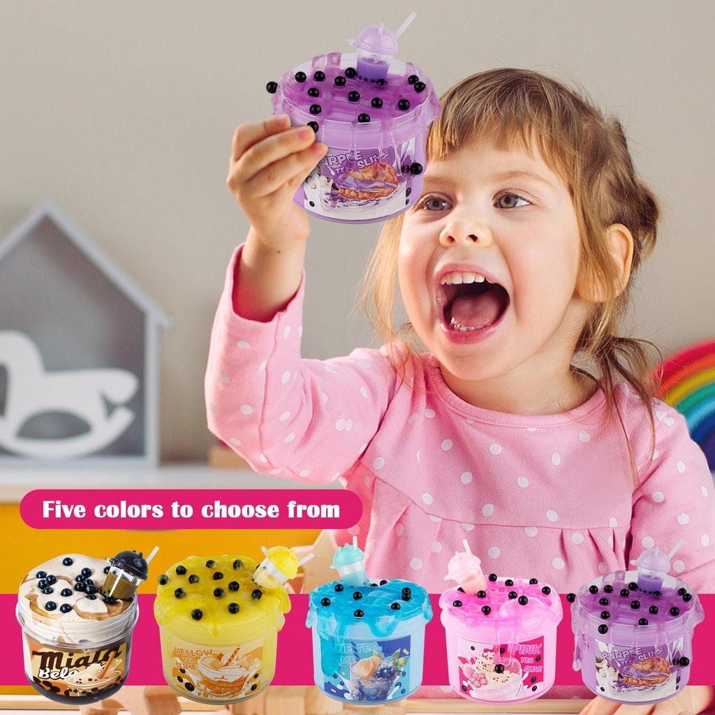 Crystal Mud Does Not Stick To Your Hands Pearl Milk Tea Slime Bubble Glue Children's Toy Set Decompression Color Mud