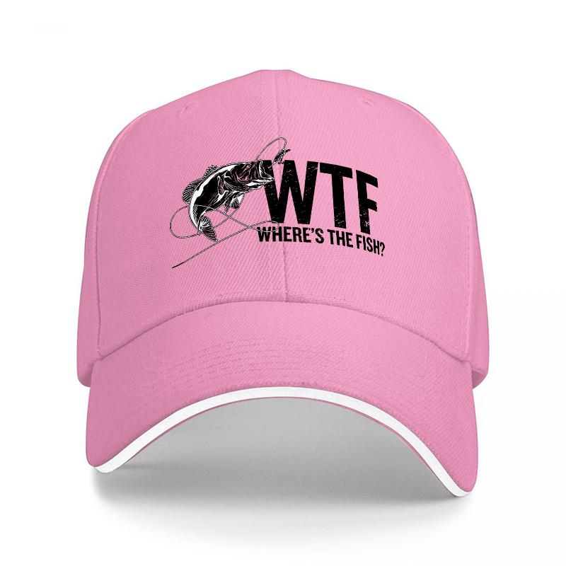 WTF WHERES THE FISH Black Baseball Cap with Fish Logo Design for Fishing Enthusiasts and Casual Wearers