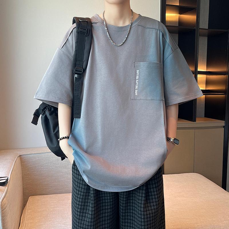 

Short-sleeved T-shirt Tops Half-sleeve Round Neck Half-sleeved T-shirt 4XL темно-сірий