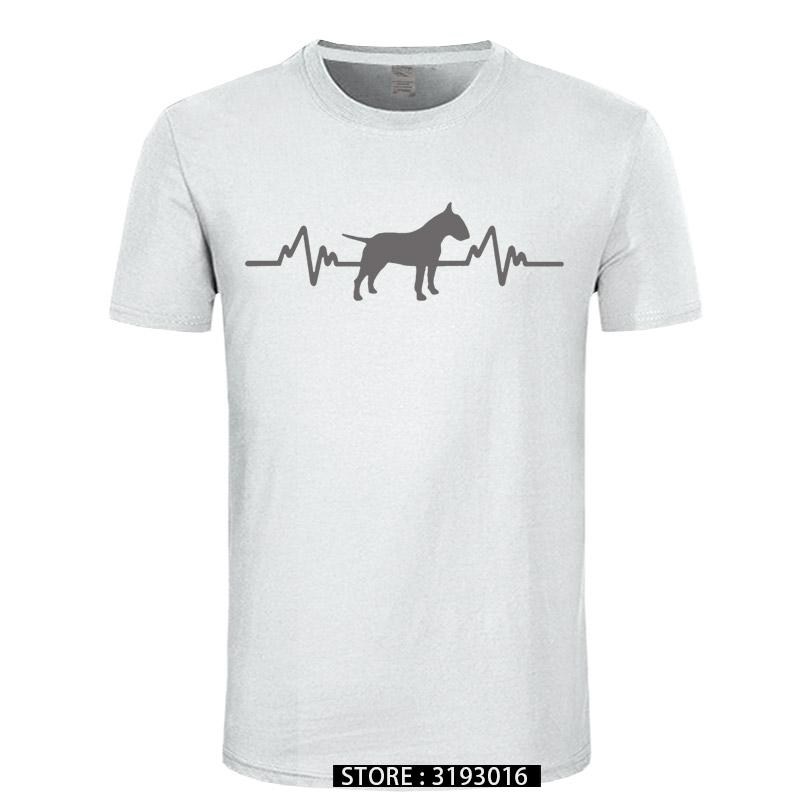 Funny Heartbeat English Bull Terrier Dog T Shirt Men Custom Pattern Cotton Short Sleeve Man Joke Present Tshirt Christmas