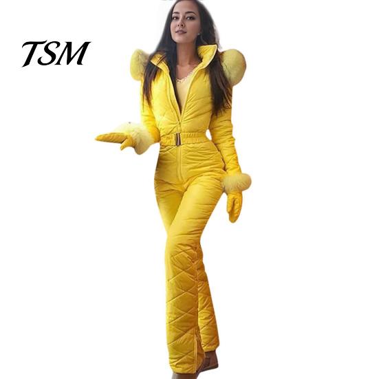 Tuta da Sci con Chiusura a Zip da Donna Tuta Invernale con Guanti Vita Elastica Imbottita Spessa Tuta da Neve Giacca con Cappuccio Antivento Outfit da Esterno Impermeabile