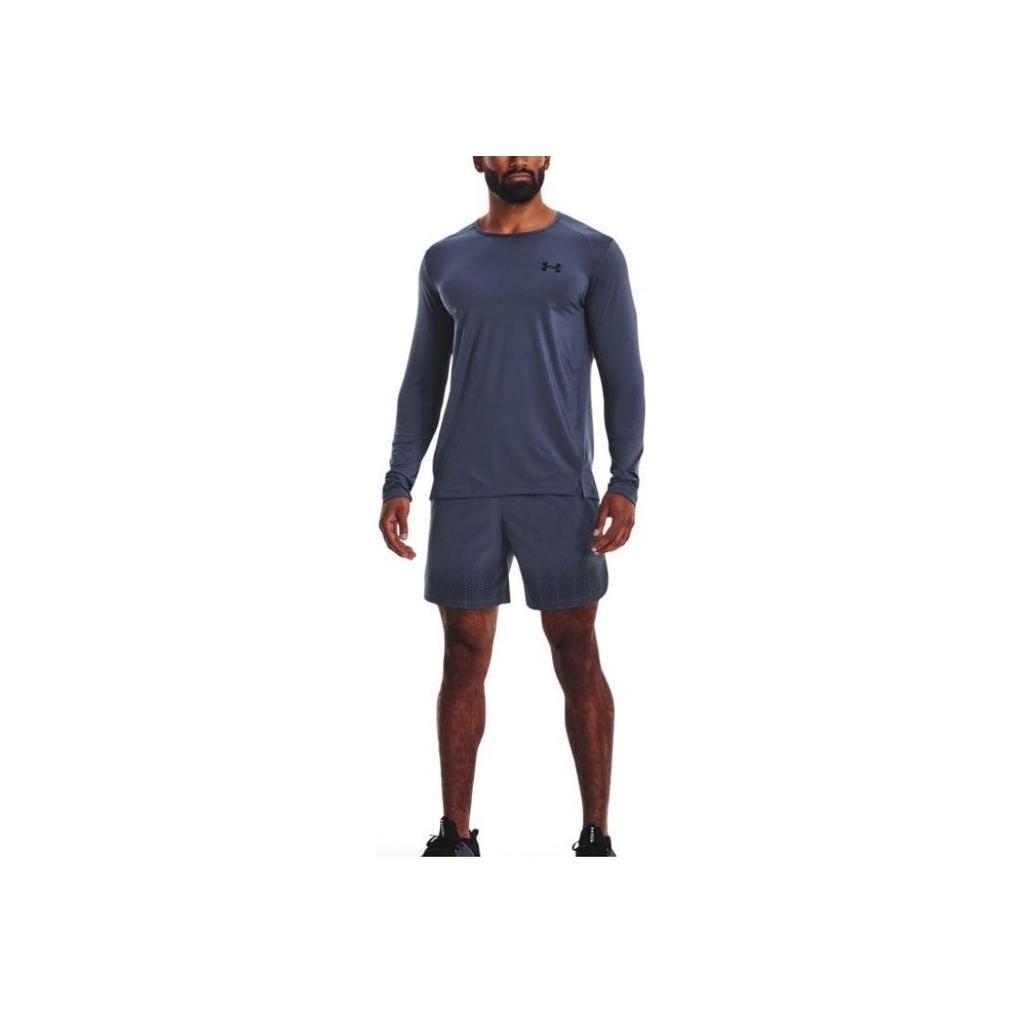 Under Armour Logo Print Crew Neck Long Sleeve T-Shirt Men Tops Gray Blue 1376787-044