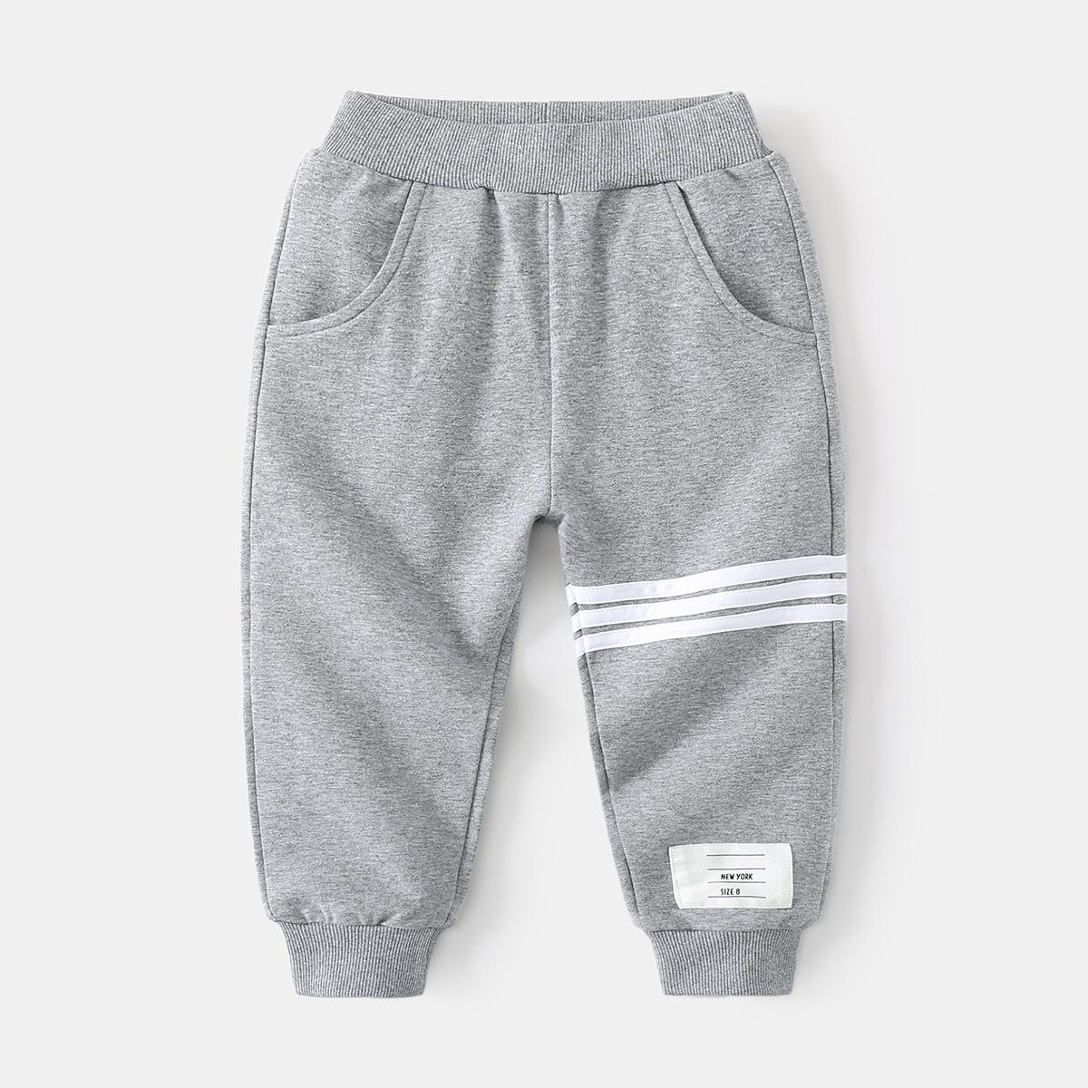 

Blue-gray bar sports mid-waist trousers, boys college-style sweatpants, autumn medium and small children s cotton casual trousers 130cm