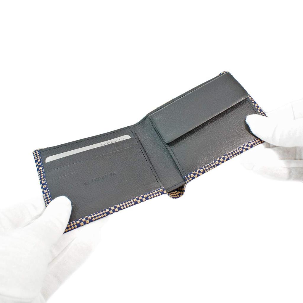 Inden Bifold Bill Pocket Coin Purse Navy Blue X White Small Checkered Pattern Custom Color [Indenya] Wallet, Wallet, J, Included, Deerskin, Lacquer,