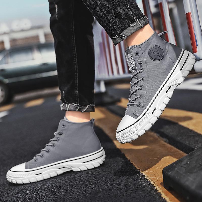 Pánské vulkanizované boty Britský styl Vysoké Top Ležérní Tenisky Pánské Plátěné Boty Muž Sportovní Boty na skateboarding Móda Muž