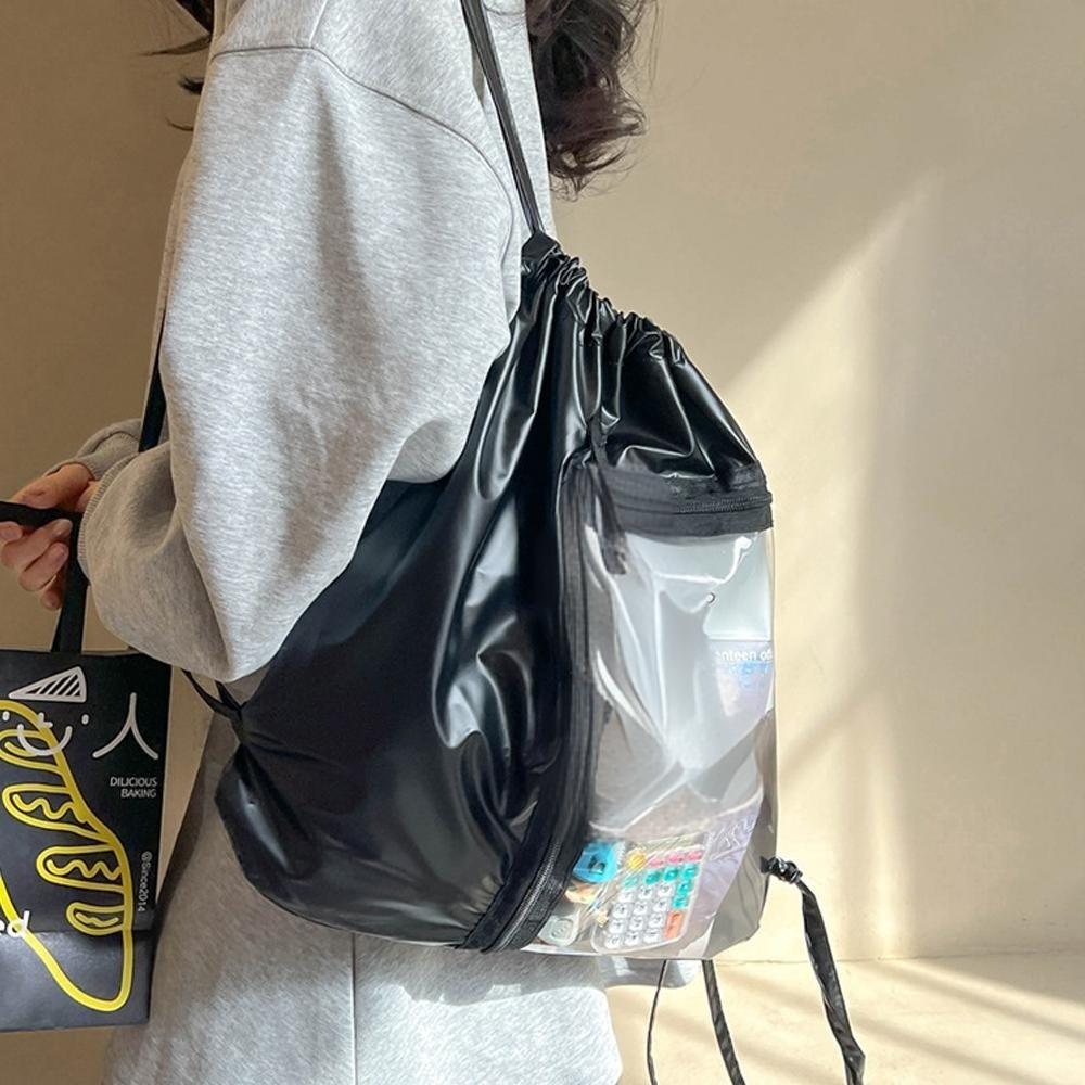 High Quality Transparent Drawstring Backpack Casual Multifunctional Doll Storage Bag Lightweight Large Capacity Shoulder Bag