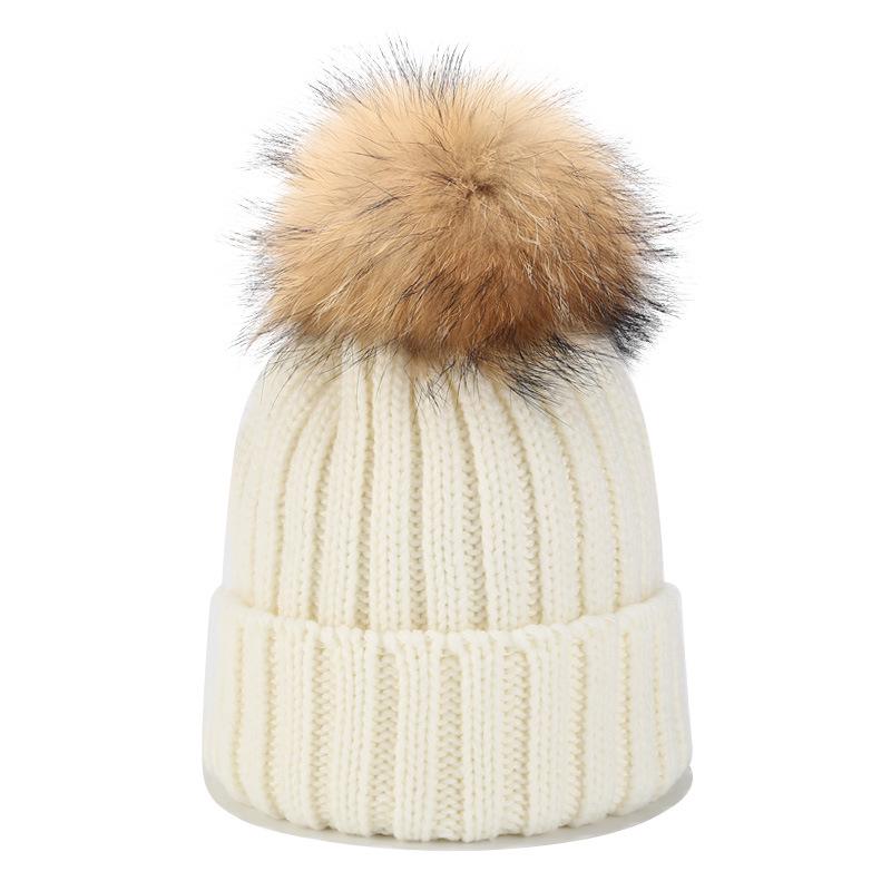 WELROG Winter Knit Hat Real Raccoon Fur Pom Pom Womens Girls Warm Knit Beanie Hat WELROG Winter Knit Hat Real Raccoon Fur Pom Pom Womens Girls Warm Knit Beanie Hat