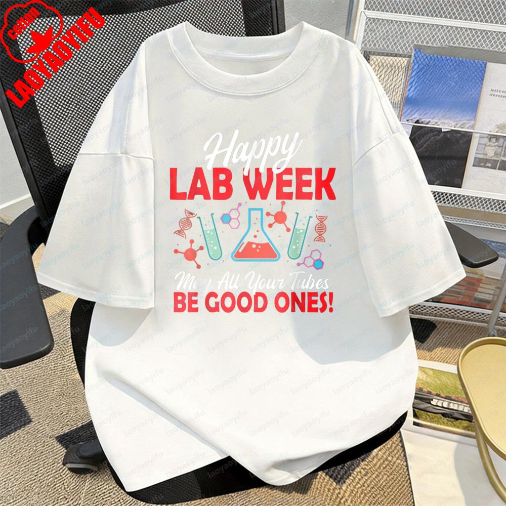 

Happy Lab Week Science Theme TShirt Lab Tech Unisex Tee Cotton Summer Casual Fun Graphic Print Commuter Classics Women Clothes S