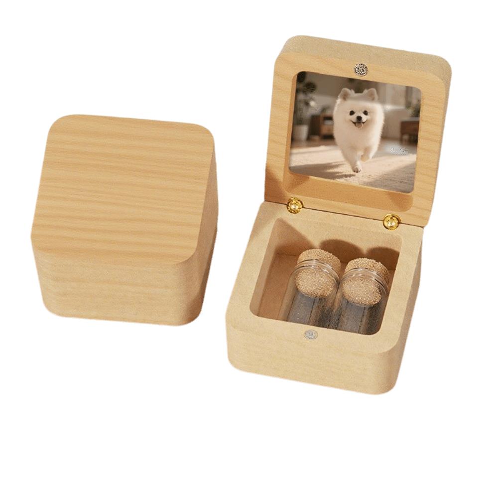 Wooden Pet Hair Memorial Box Magnetic Memorial Container Wooden Keepsake Box Pet Owner Gift