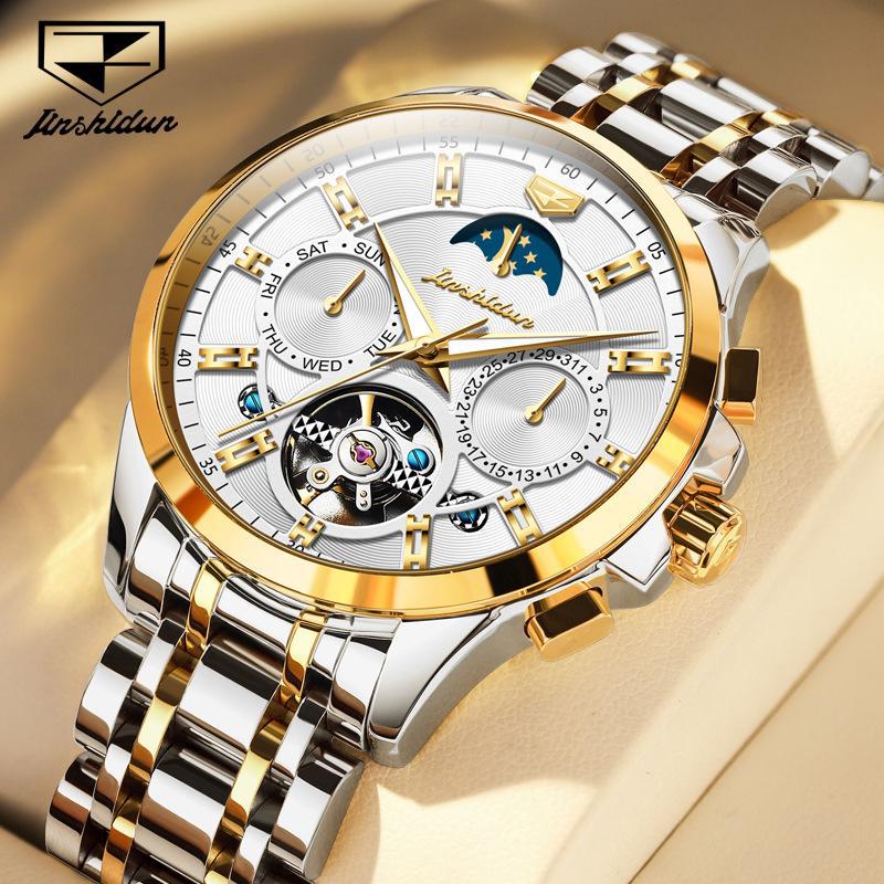 Orologio Meccanico Automatico Multifunzione Marca JINSHIDUN Tourbillon Orologio da Uomo Orologio da Uomo