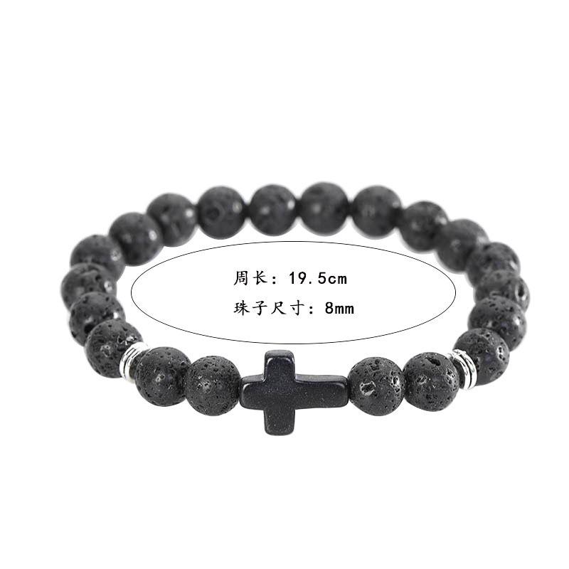 Natural Tiger Eye Quartz Turquoise Volcanic Stone Elastic Beaded Bracelets for Men Women Personality Cross Bracelet Jewelry Gift
