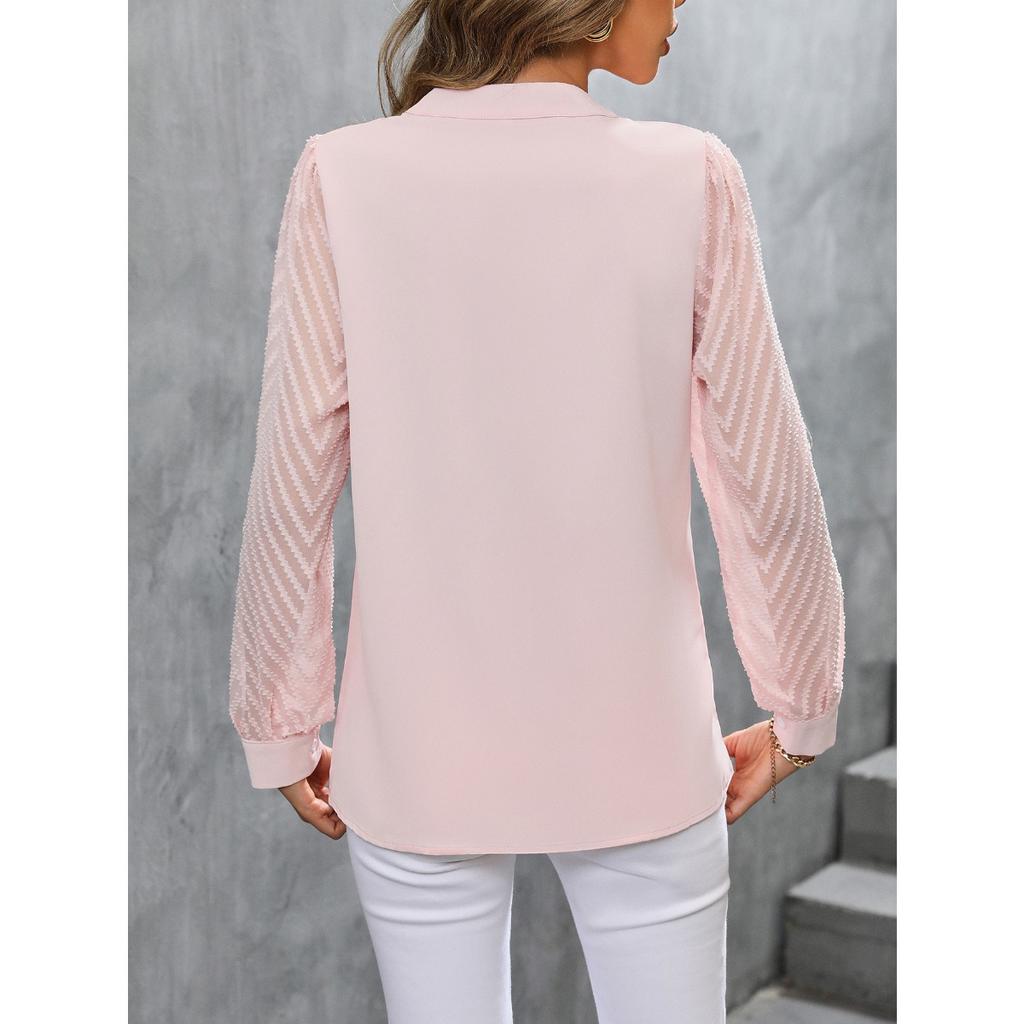 Autumn Fashion Women's Patchwork Chiffon Long Sleeve Solid Color Blouse