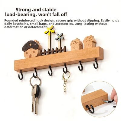 Wooden Key Storage Holder Nordic Style Wall Decorative Hook Sundries Storage Shelf  Household