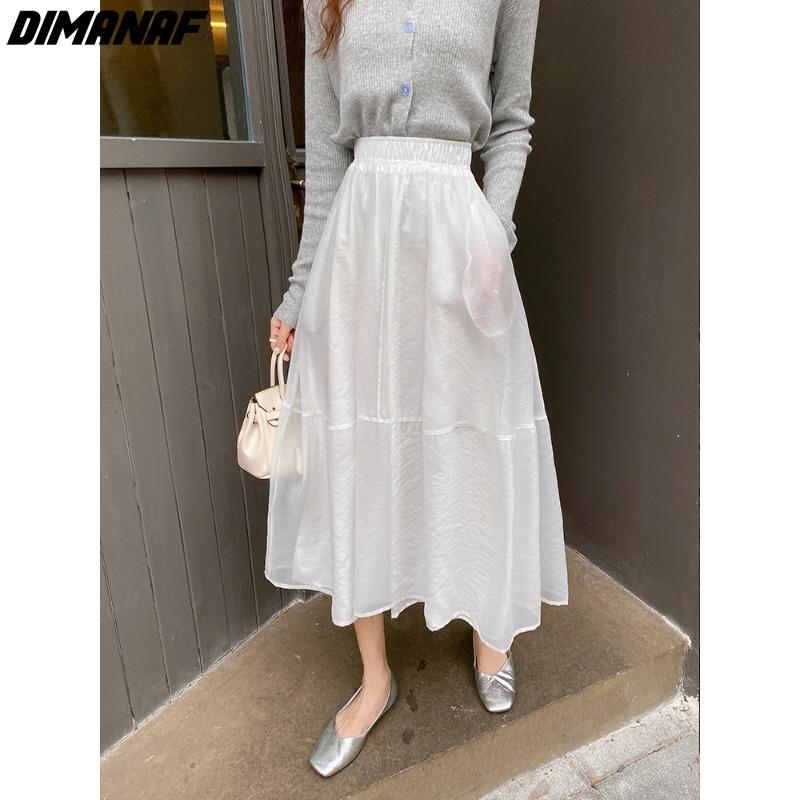 

DIMANAF 2024 Лето Большие размеры Длинные плиссированные женские юбки Кружева с эластичной резинкой на талии Oversize с высокой талией Новые винтажные юбки