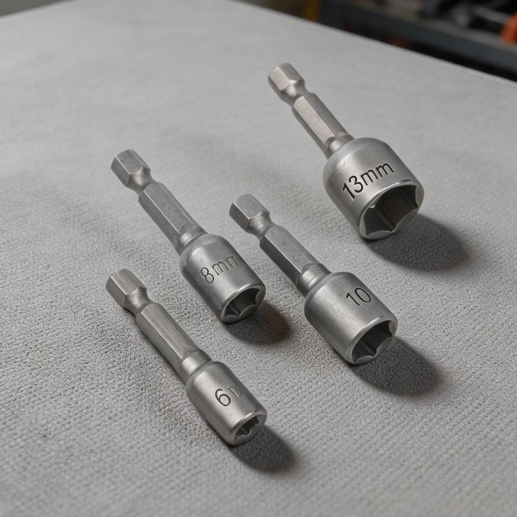 Magnetic Nut Driver Socket Set 4pcs 6 8 10 13mm Hex Shank 14 Inch Drill