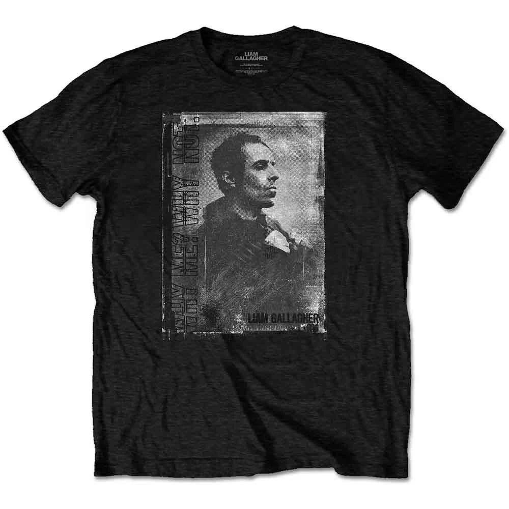 Liam Gallagher T Shirt Monochrome Portrait Logo Official Black M 4XL
