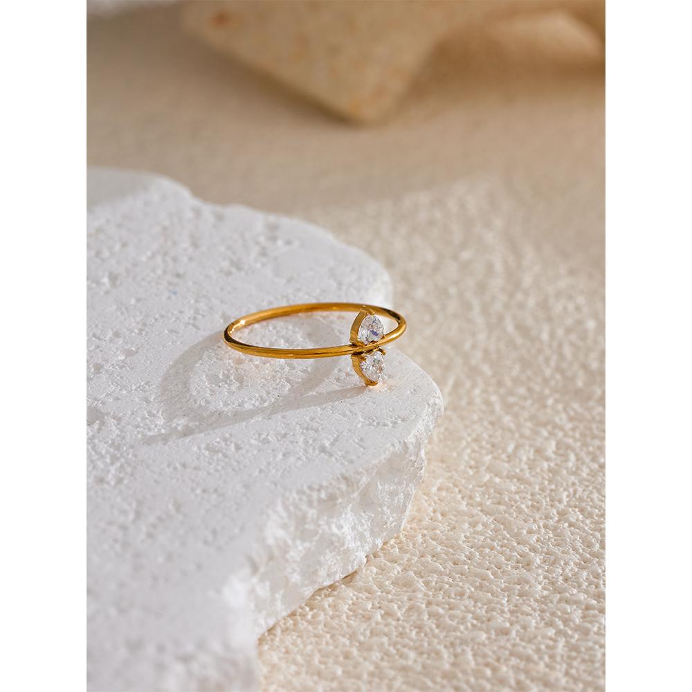 Yhpup Stainless Steel Zircon Ring Women Fashion 18k Gold Plated Jewelry Exquisite Metal Thin Ring For Women