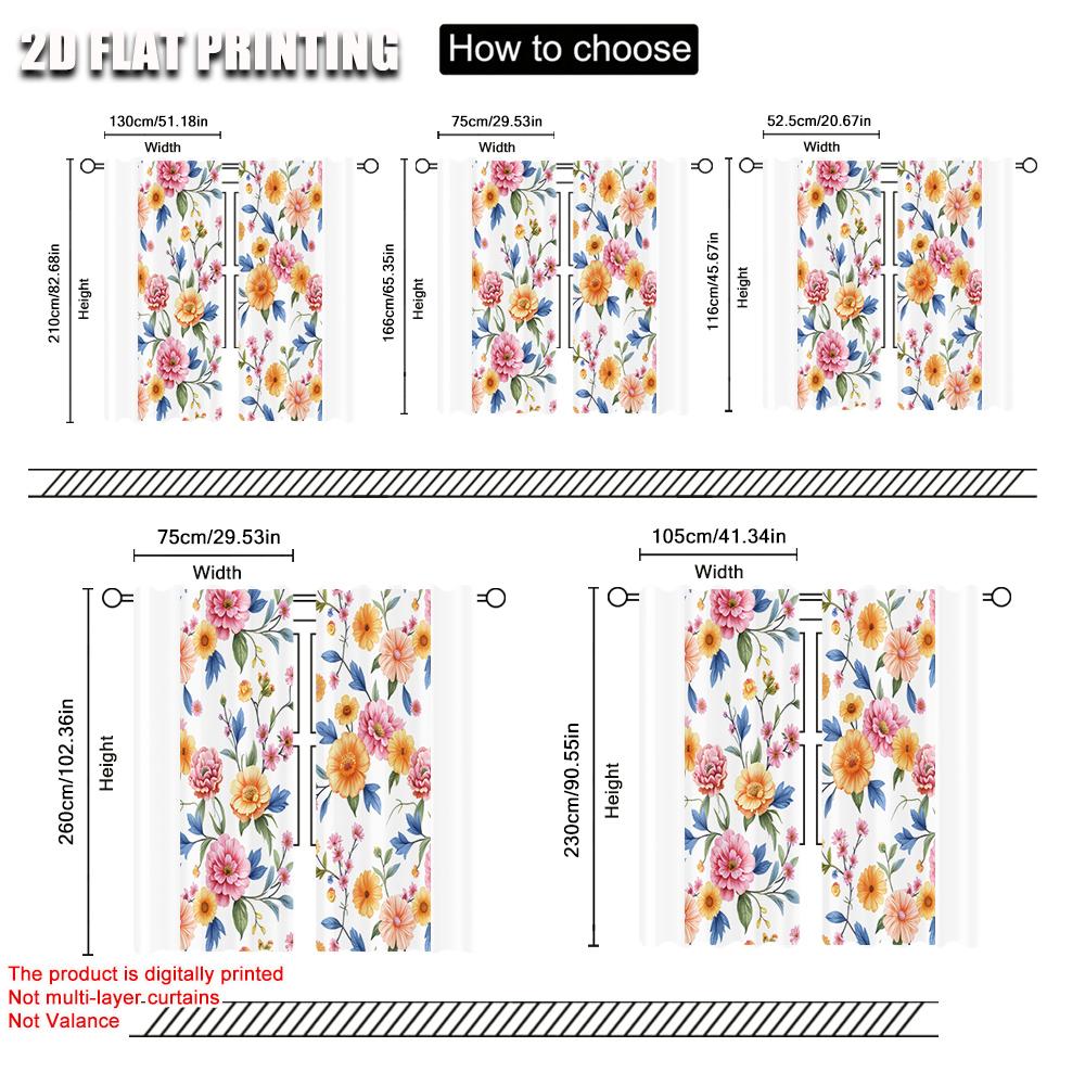 2pcs 2D flat printing Drapes Floral Patterned ITEM NAME Polyester Without Electricity Festive Curtains Use for Door Wall Yard