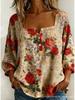 New Xiyin Summer T-Shirt Women's Printed Square Neck Button Bubble Sleeve Women's Top Women's