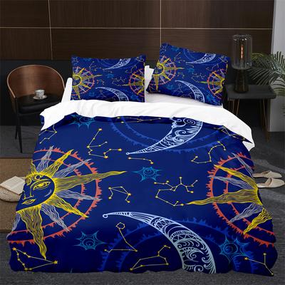 Sonne Mond Königin König Bettbezug Boho Magischer Stil Bettwäsche-Set Für Teenager Erwachsene Golden Exotisch Stamm 2/3tlg Polyester Bettdeckenbezug
