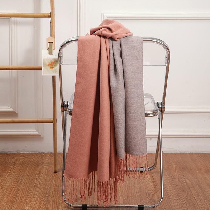 Double-sided Two-color Scarf for Women Autumn and Winter High End New Wool Scarf Shawl Imitation Cashmere Scarf