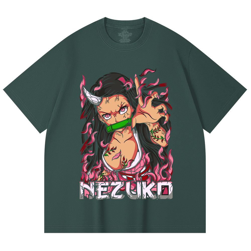 230 Gsm 100% Cotton Demon Slayer V73 Nezuko Print Unisex Heavy Cotton T Shirt