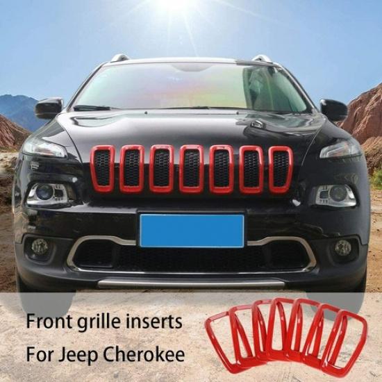 7x Front Grille Erts Grille Cover Frame Trim for 2014-2018 Jeep Cherokee Red