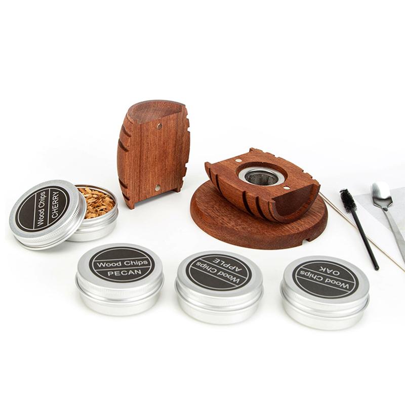 Whisky Smoker'S Set 4 Flavors: Apple, Cherry, Oak, Hickory, Wood Chips, Wooden Smoked Whisky Cocktails Bar Drinks Kitchen Tools