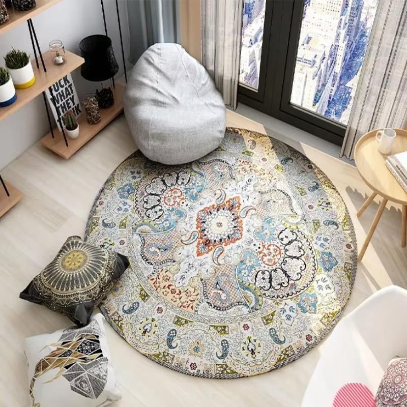 Persian Style Living Room Carpet Bedroom Decoration Dressing Table Cloakroom Non-slip Floor Carpets Circular Area Rugs