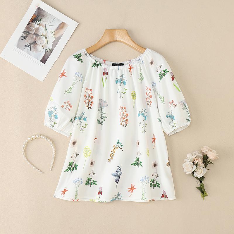 

ZANZEA Женская летняя блузка с круглым вырезом, повседневная, с коротким рукавом и принтом 4XL белый