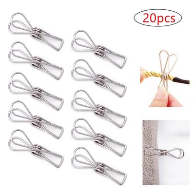 20Pcs Stainless Steel Clothes Pegs Hanger Pins Clips Household Clamps Socks Underwear Drying Rack